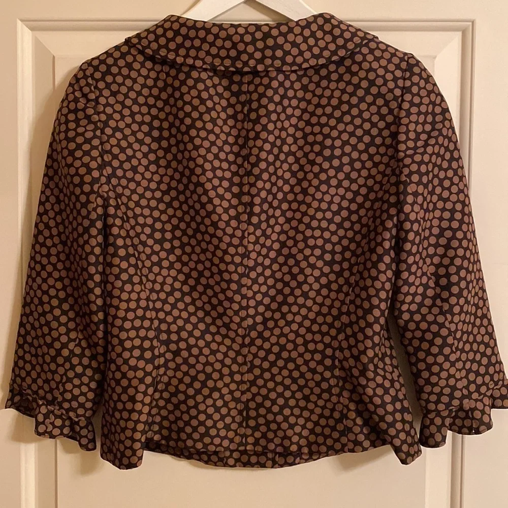 100% Silk Vtg Inspired Jacket 2 Button Polka Dot Chocolate Brown Black 6
